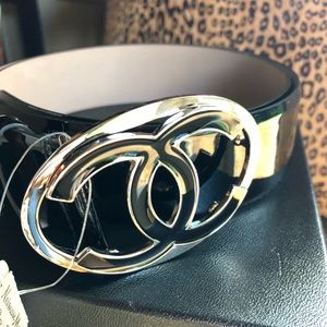 CHANEL black belt w/ silver/black CC buckle NWT